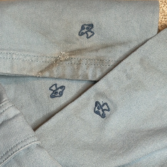 PACSUN LIGHT DENIM HIGH RISE MUSHROOM EMBROIDERED BAGGY CARPENTER CARGO PANTS - Picture 13 of 13